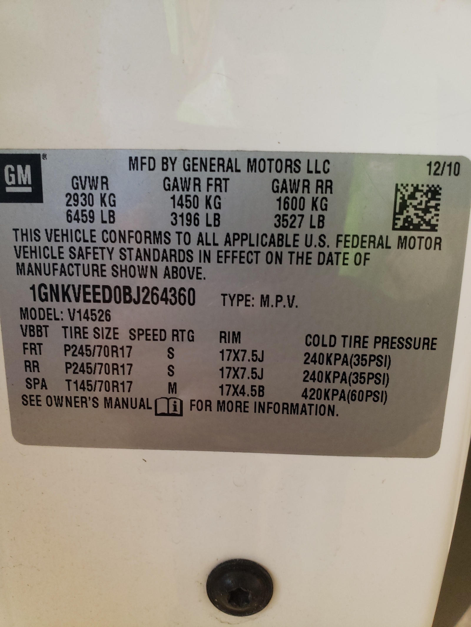 Photo 10 from auction – 2011 CHEVROLET TRAVERSE L with VIN 1GNKVEED0BJ264360