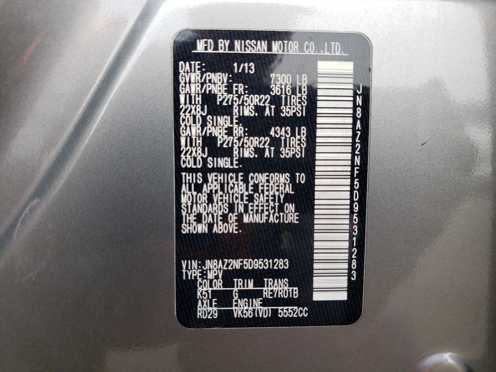 Photo 10 from auction – 2013 INFINITI QX56 with VIN JN8AZ2NF5D9531283