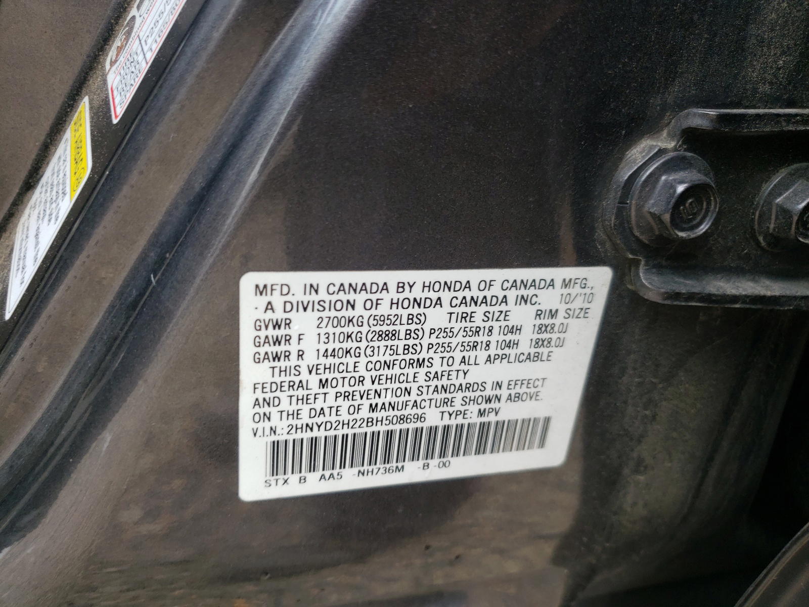 Photo 11 from auction – 2011 ACURA MDX with VIN 2HNYD2H22BH508696