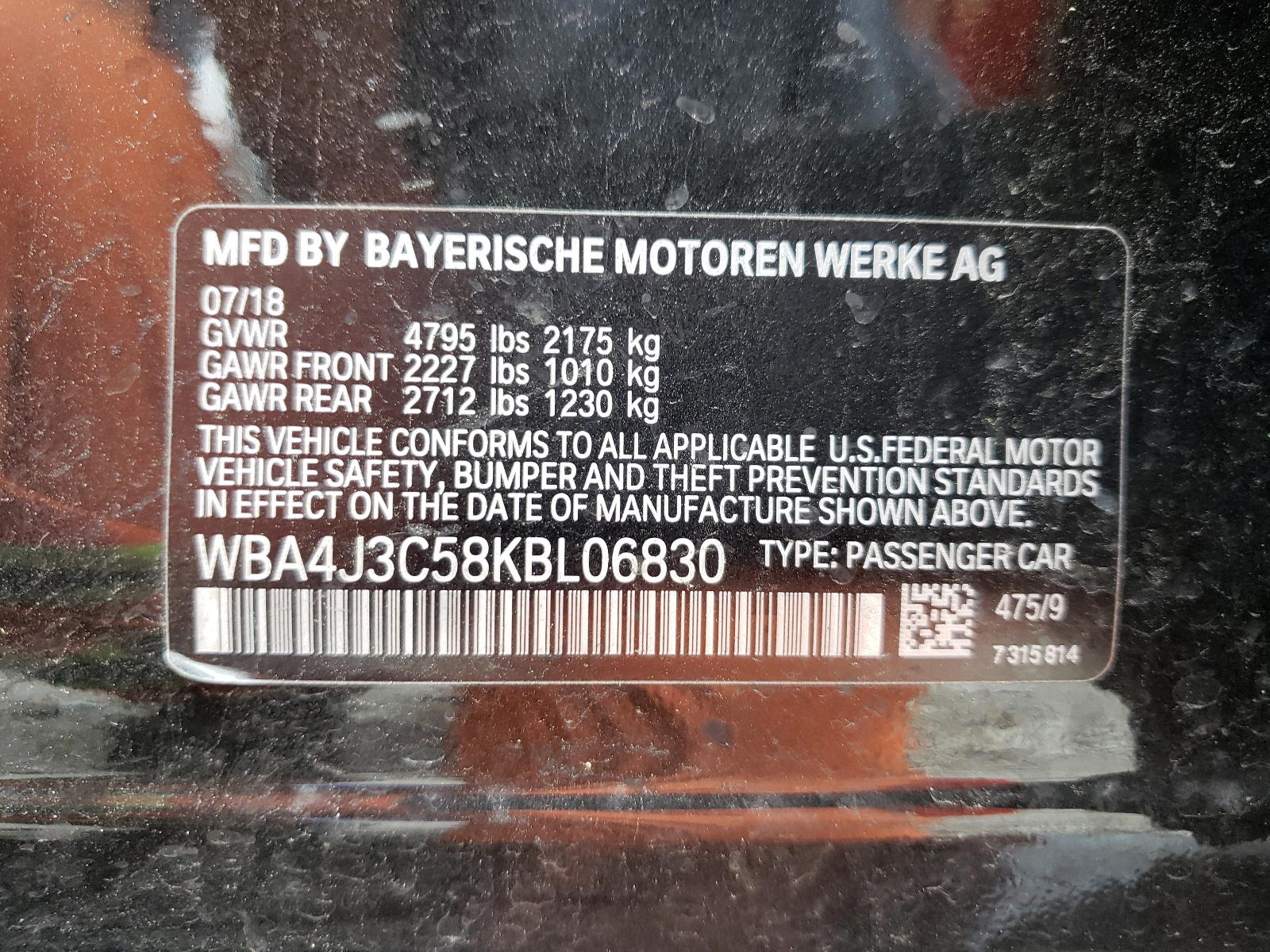 Photo 10 from auction – 2019 BMW 430XI GRAN with VIN WBA4J3C58KBL06830