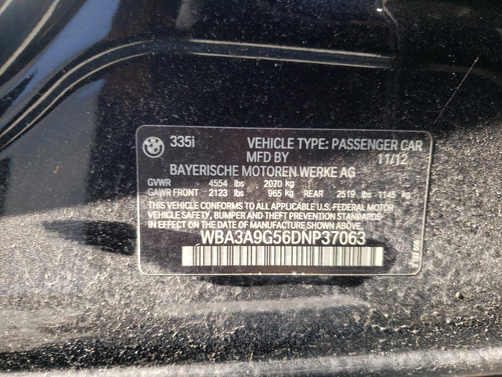 Photo 10 from auction – 2013 BMW 335 I with VIN WBA3A9G56DNP37063