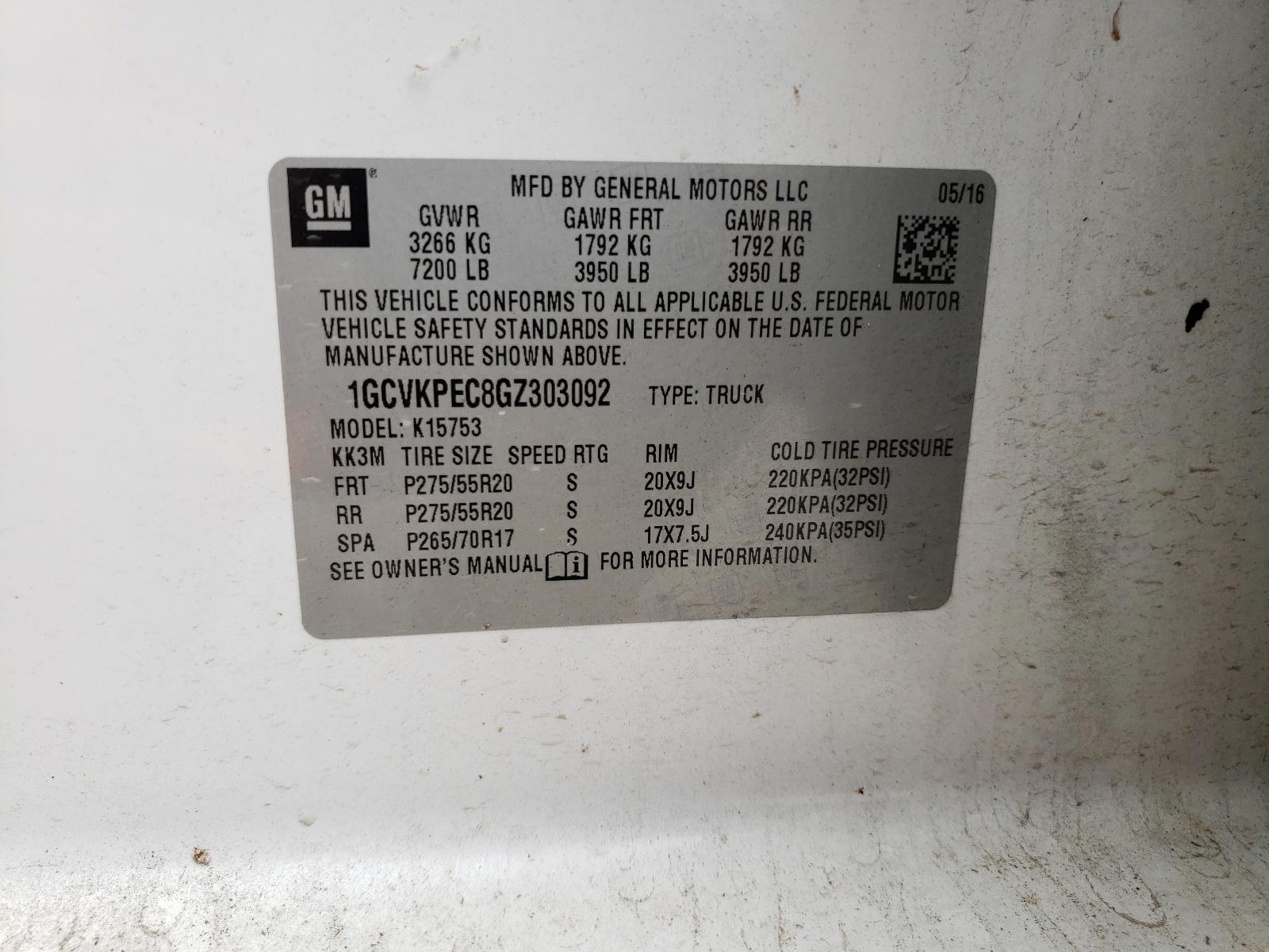 Photo 10 from auction – 2016 CHEVROLET SILVERADO with VIN 1GCVKPEC8GZ303092