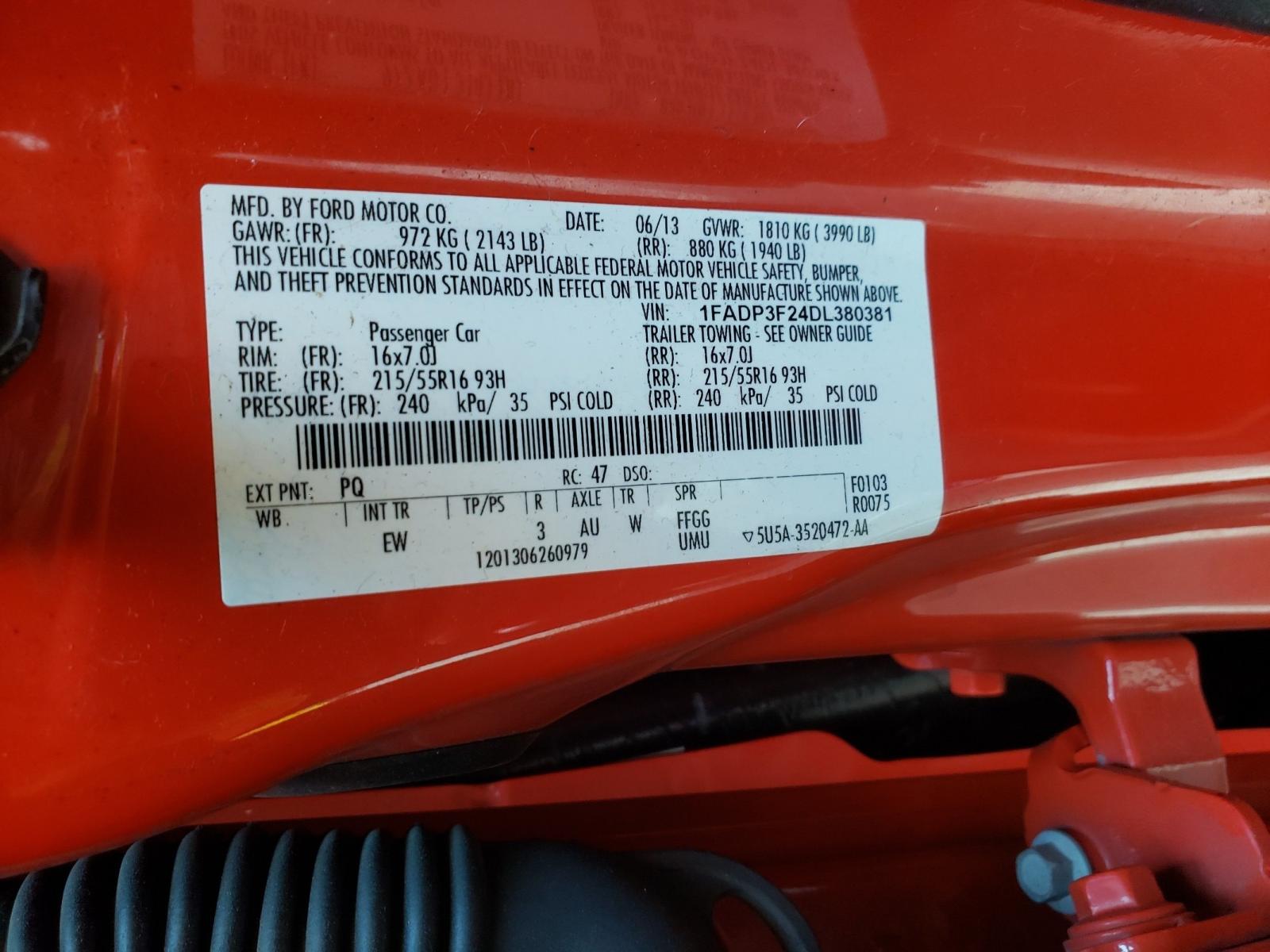 Photo 10 from auction – 2013 FORD FOCUS SE with VIN 1FADP3F24DL380381