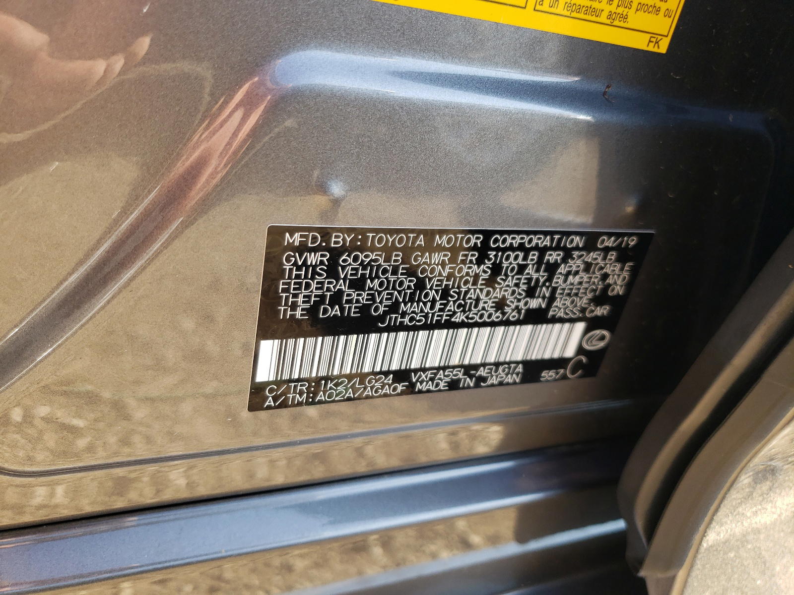Photo 10 from auction – 2019 LEXUS LS 500 BAS with VIN JTHC51FF4K5006761