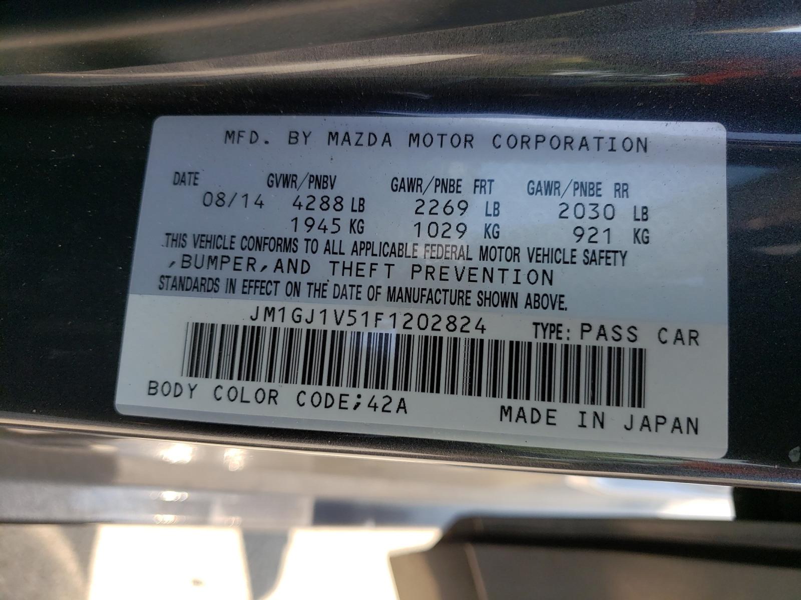 Photo 10 from auction – 2015 MAZDA 6 TOURING with VIN JM1GJ1V51F1202824