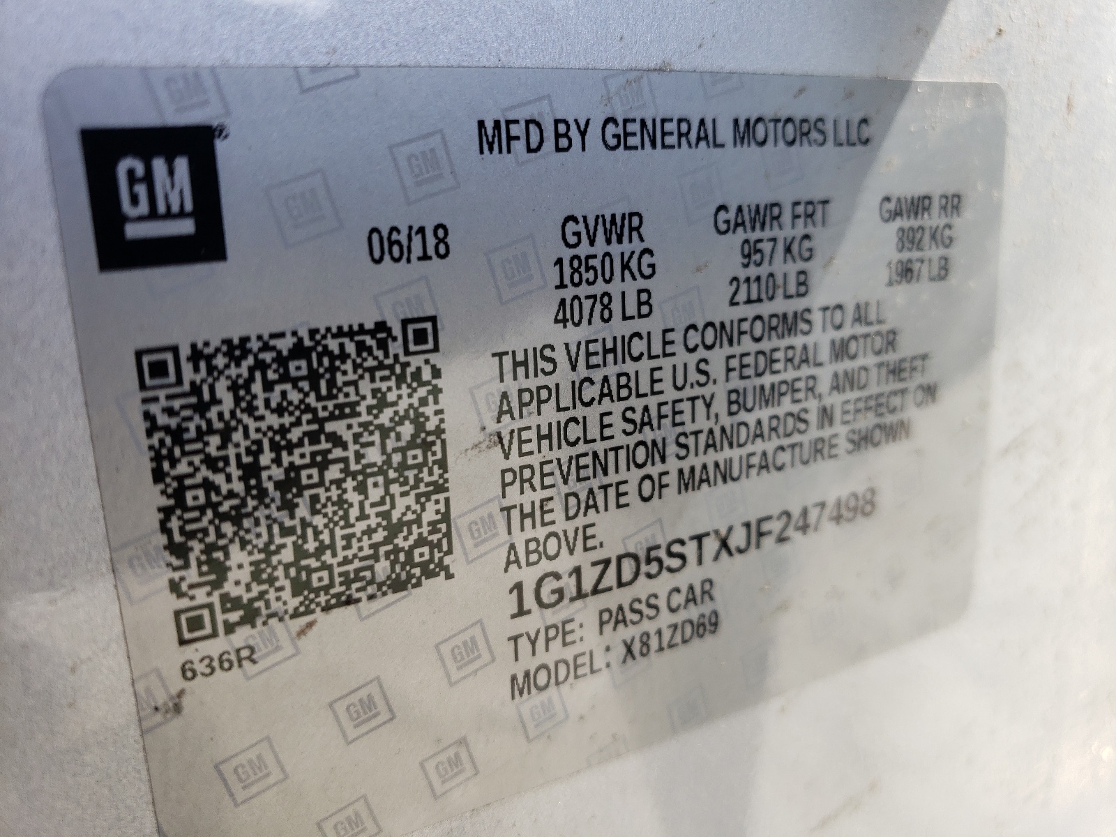 Photo 10 from auction – 2018 CHEVROLET MALIBU LT with VIN 1G1ZD5STXJF247498