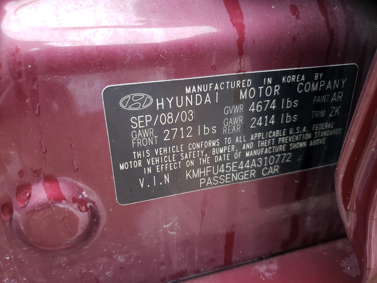 Photo 10 from auction – 2004 HYUNDAI XG 350 with VIN KMHFU45E44A310772