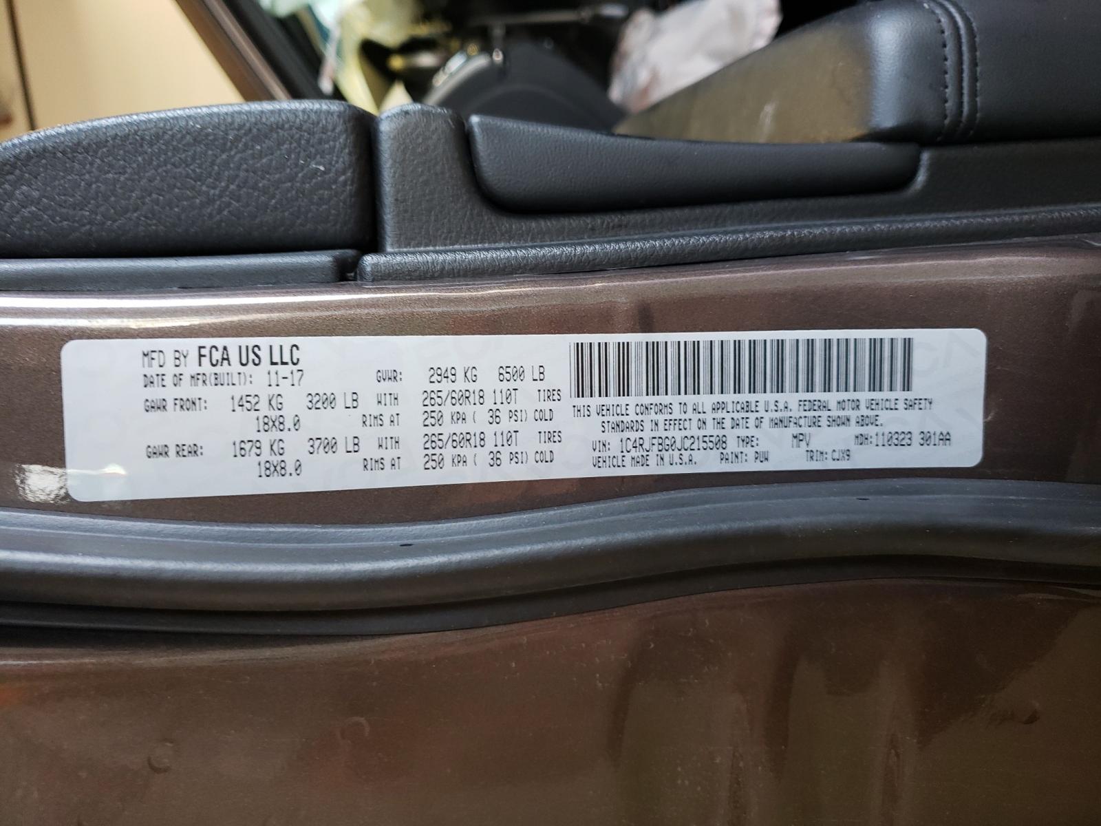Photo 10 from auction – 2018 JEEP GRAND CHER with VIN 1C4RJFBG0JC215508