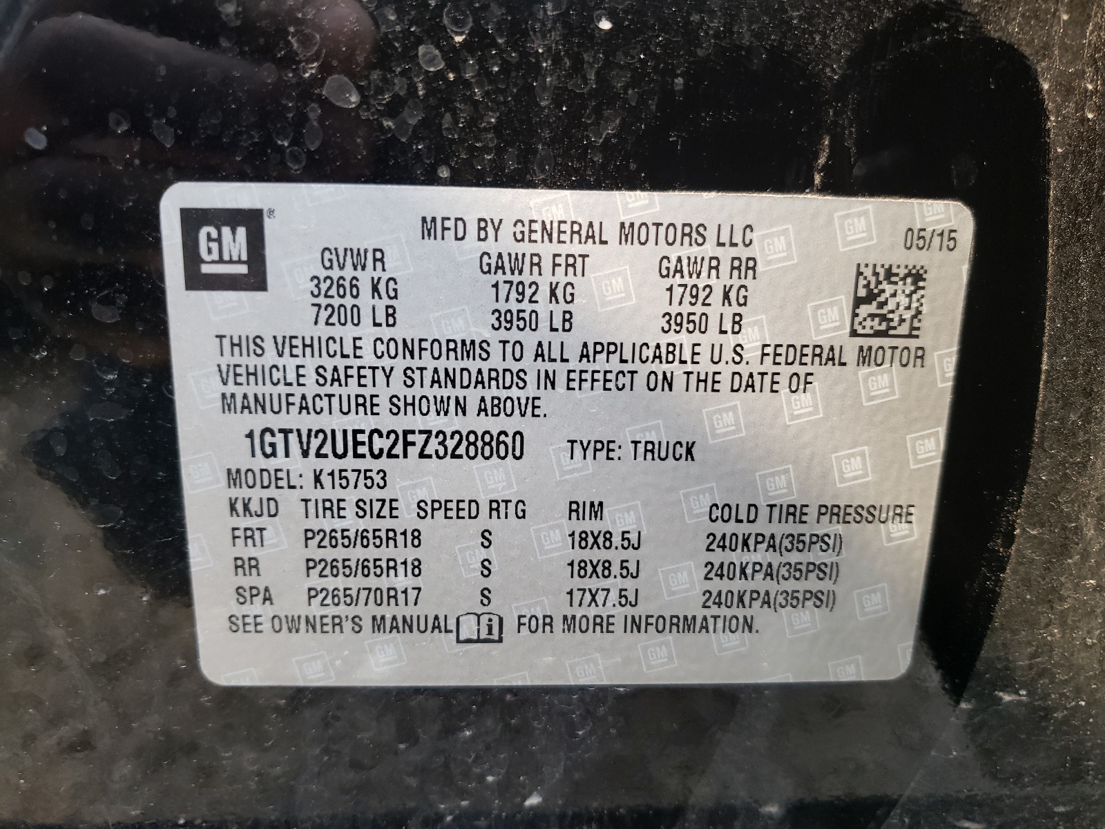 Photo 10 from auction – 2015 GMC SIERRA K15 with VIN 1GTV2UEC2FZ328860