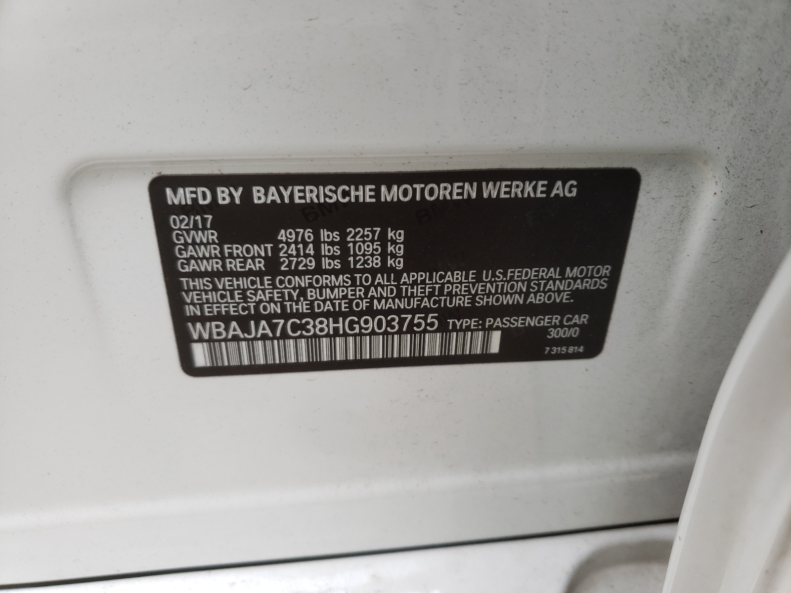 Photo 10 from auction – 2017 BMW 530 XI with VIN WBAJA7C38HG903755