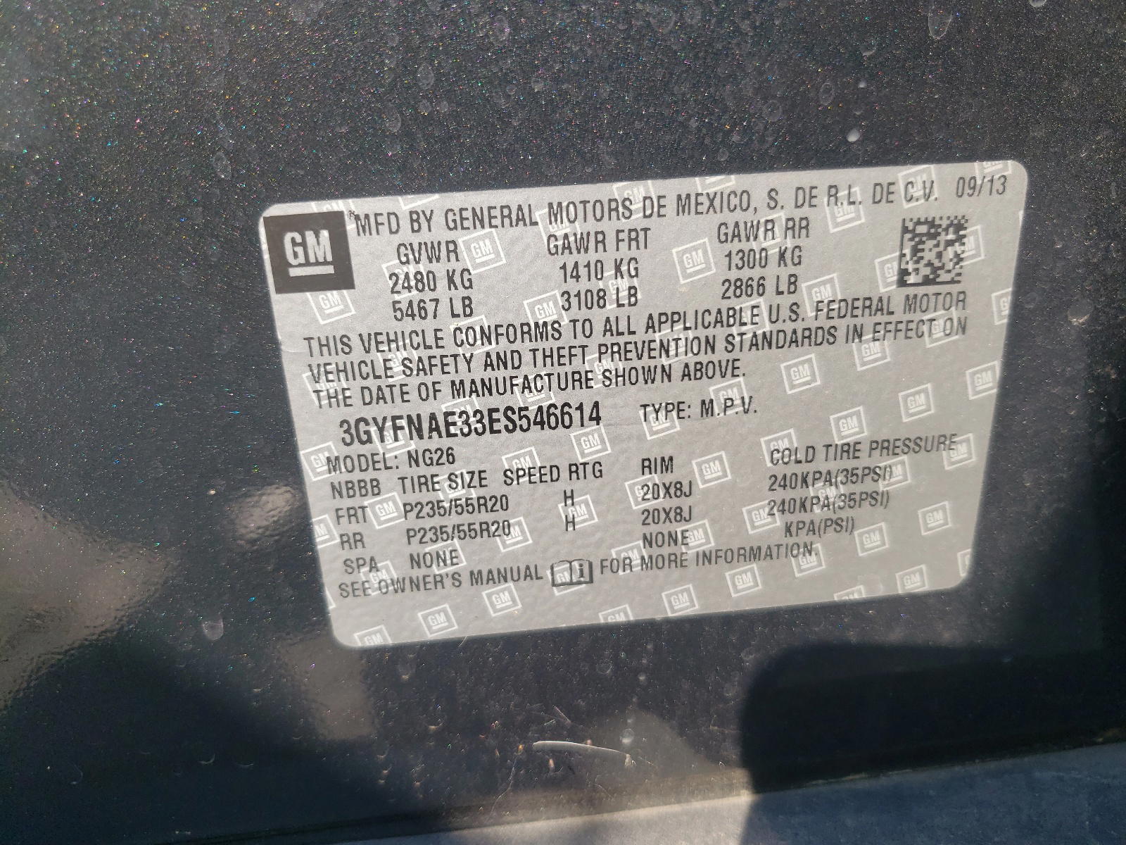 Photo 10 from auction – 2014 CADILLAC SRX with VIN 3GYFNAE33ES546614