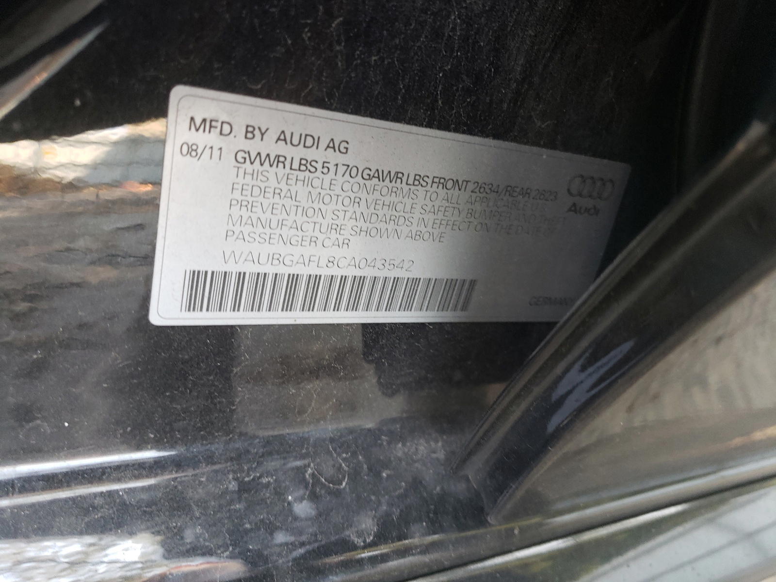 Photo 10 from auction – 2012 AUDI S4 PREMIUM with VIN WAUBGAFL8CA043542