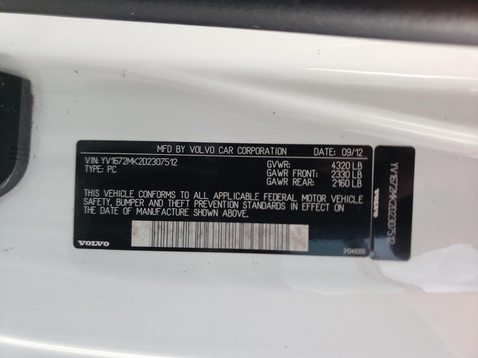 Photo 11 from auction – 2013 VOLVO C30 T5 with VIN YV1672MK2D2307512