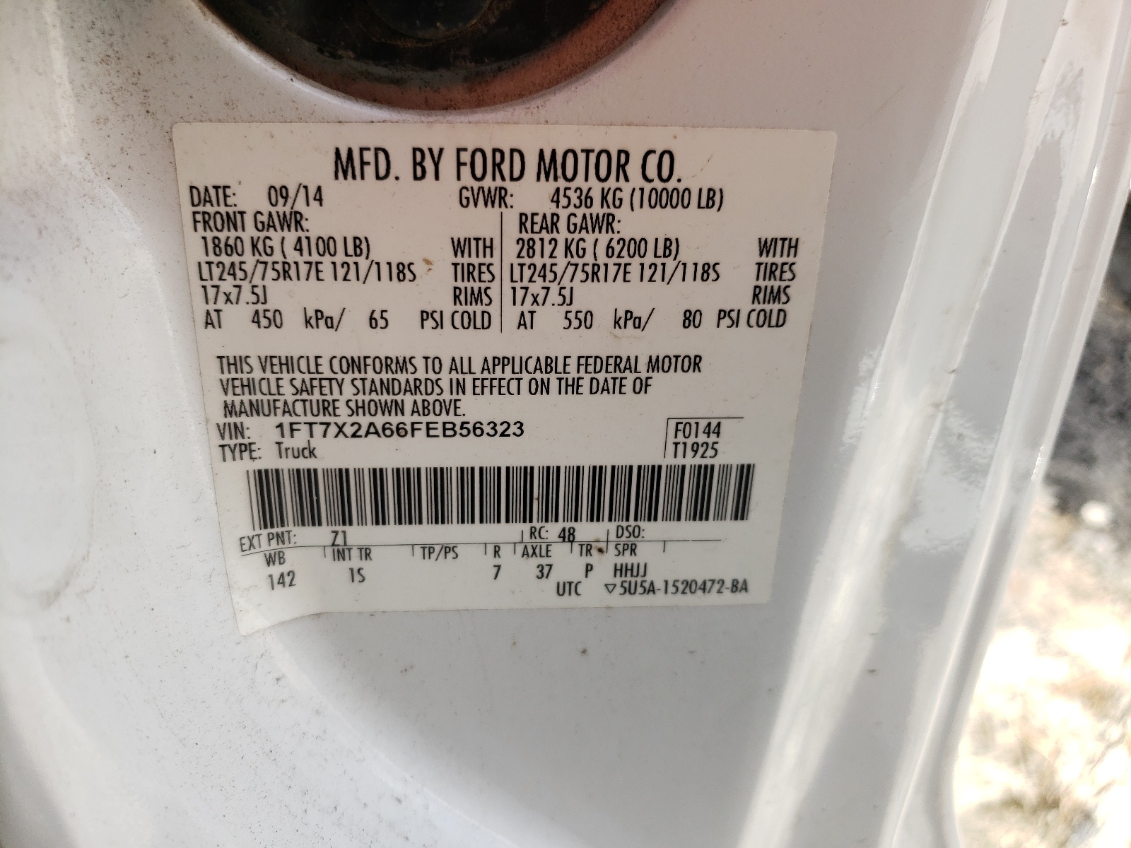 Photo 10 from auction – 2015 FORD F250 SUPER with VIN 1FT7X2A66FEB56323