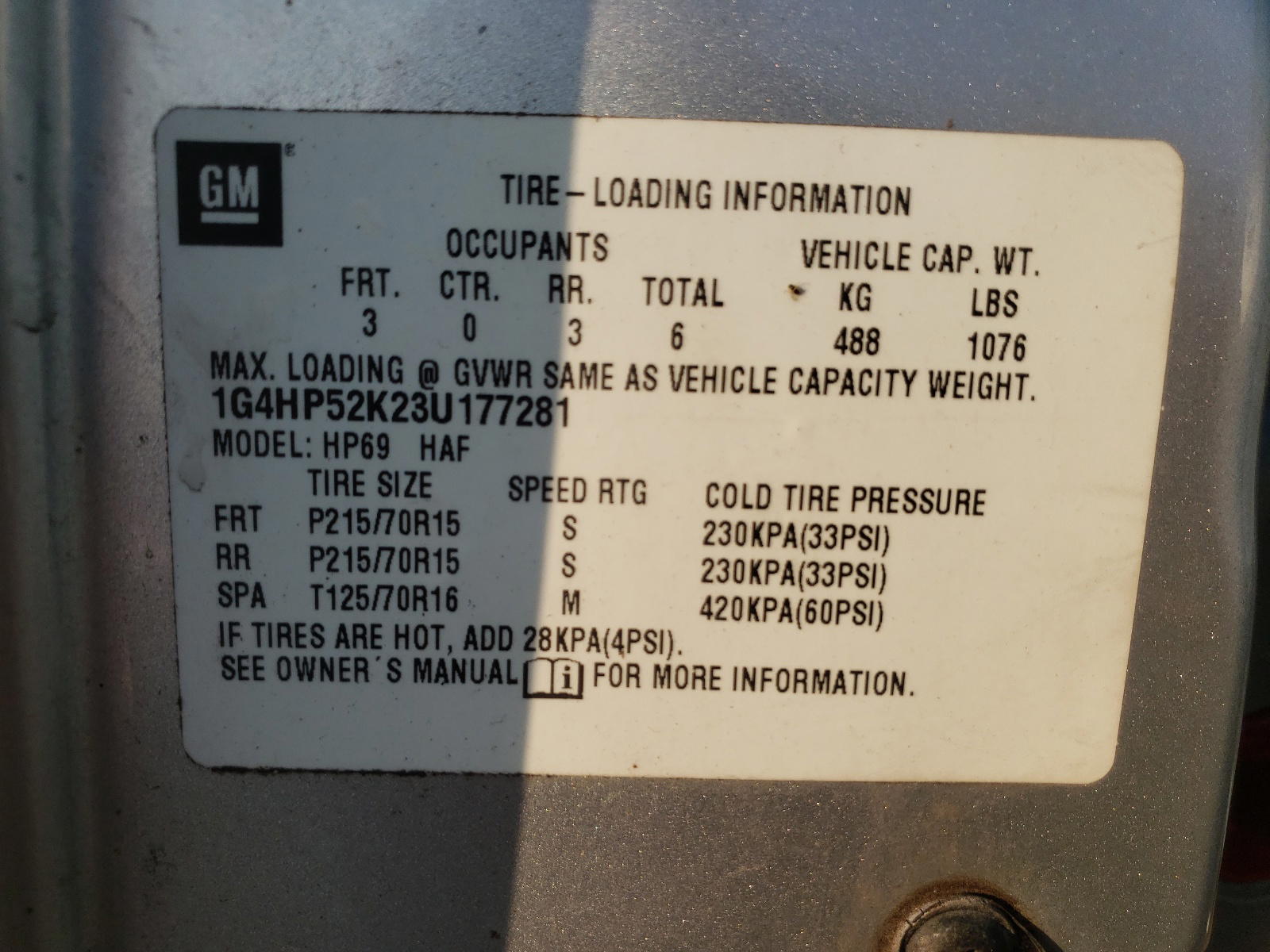 Photo 10 from auction – 2003 BUICK LE SABRE with VIN 1G4HP52K23U177281