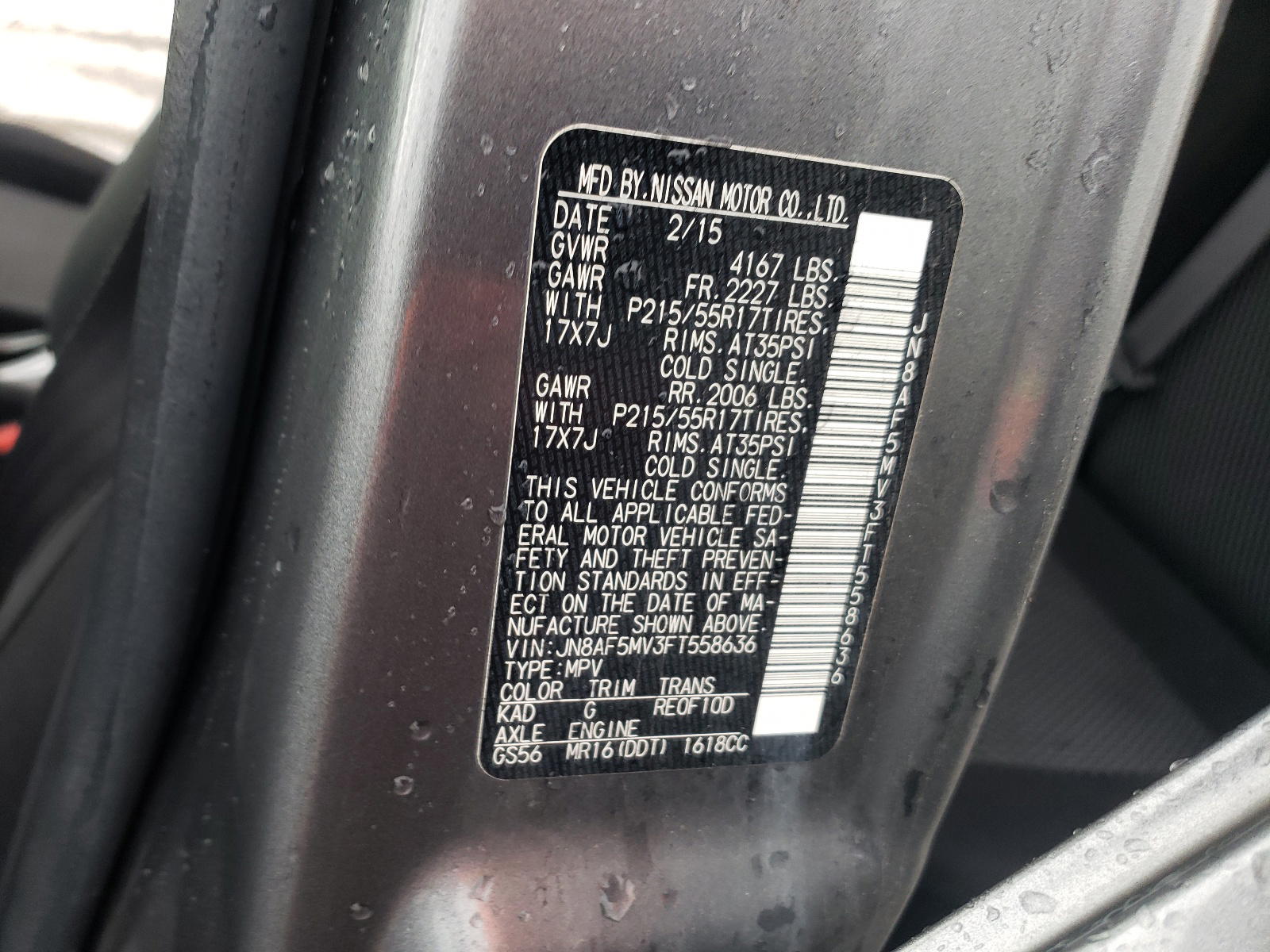 Photo 10 from auction – 2015 NISSAN JUKE S with VIN JN8AF5MV3FT558636