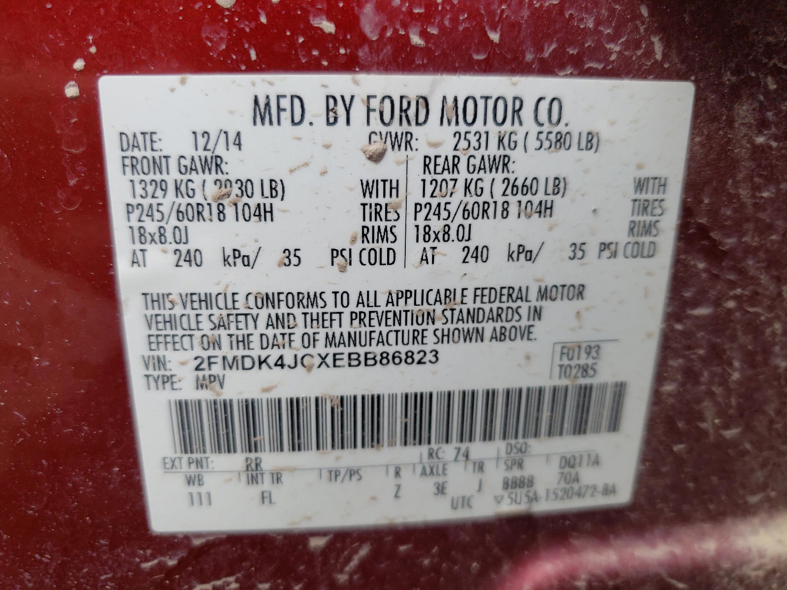 Photo 10 from auction – 2014 FORD EDGE SEL with VIN 2FMDK4JCXEBB86823