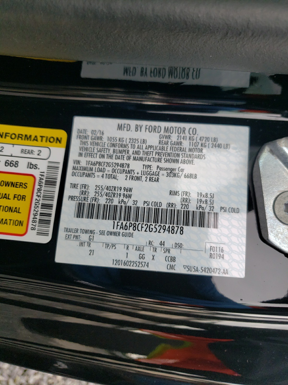 Photo 10 from auction – 2016 FORD MUSTANG GT with VIN 1FA6P8CF2G5294878