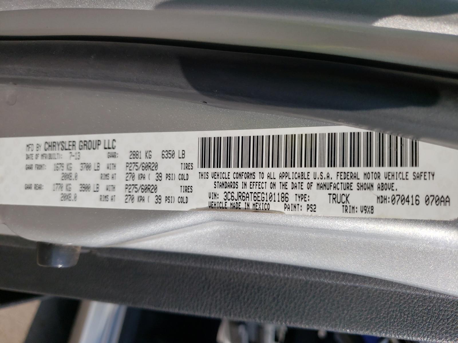 Photo 10 from auction – 2014 RAM 1500 ST with VIN 3C6JR6AT6EG101186