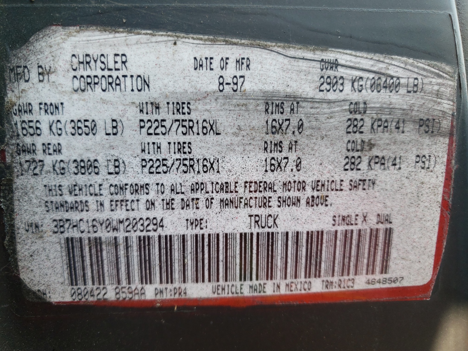 Photo 10 from auction – 1998 DODGE RAM 1500 with VIN 3B7HC16Y0WM203294