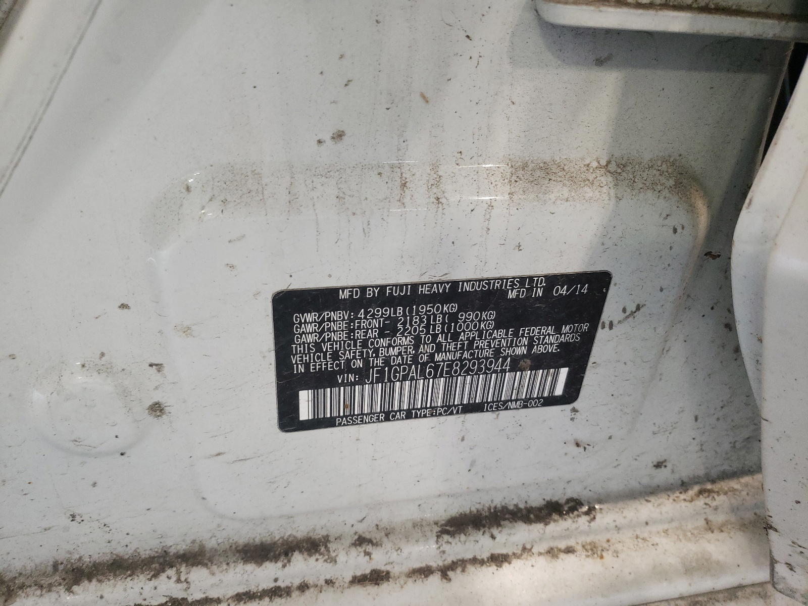 Photo 10 from auction – 2014 SUBARU IMPREZA SP with VIN JF1GPAL67E8293944
