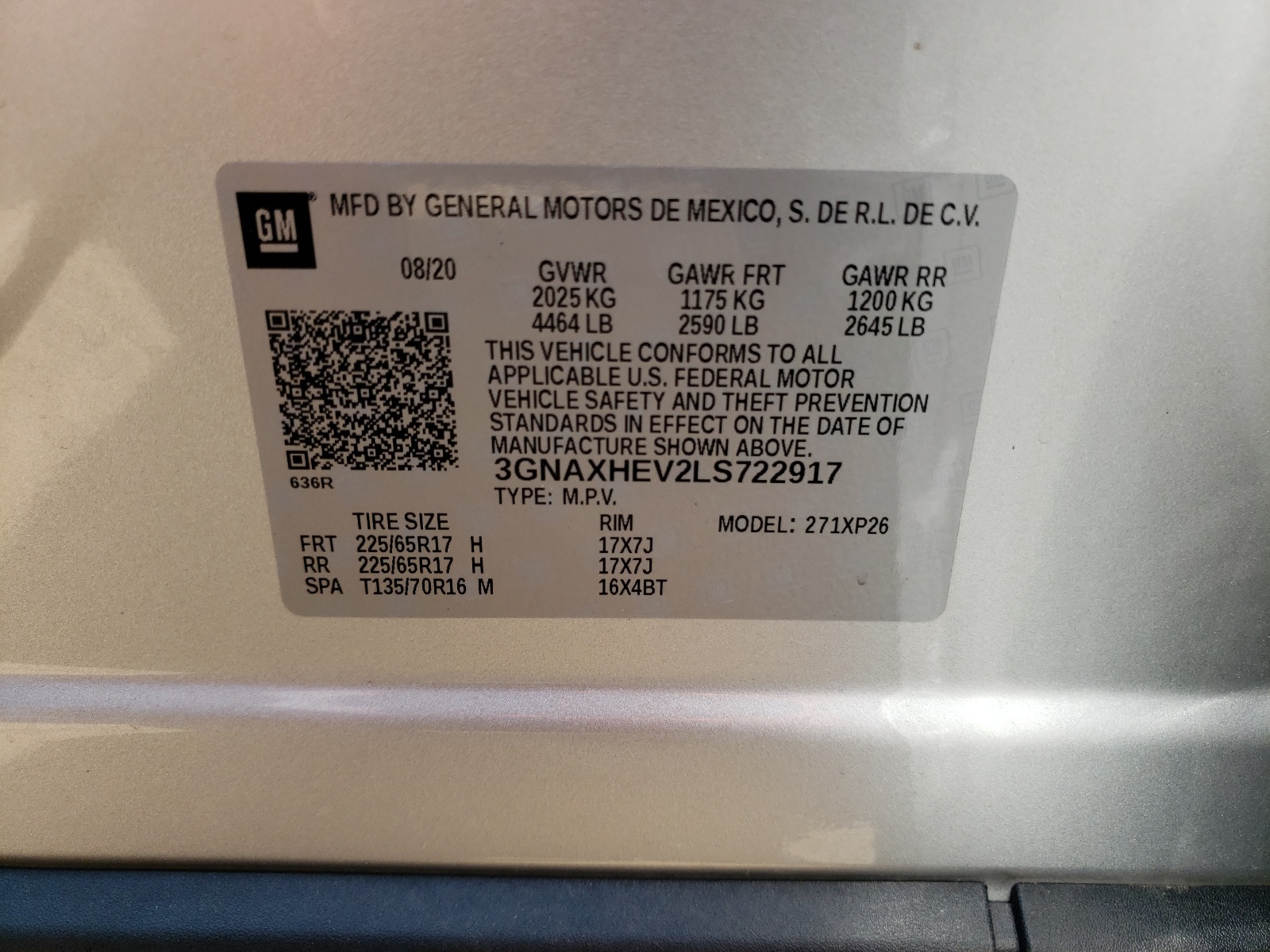 Photo 10 from auction – 2020 CHEVROLET EQUINOX LS with VIN 3GNAXHEV2LS722917