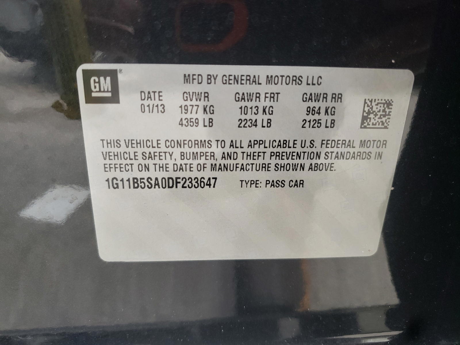 Photo 10 from auction – 2013 CHEVROLET MALIBU LS with VIN 1G11B5SA0DF233647