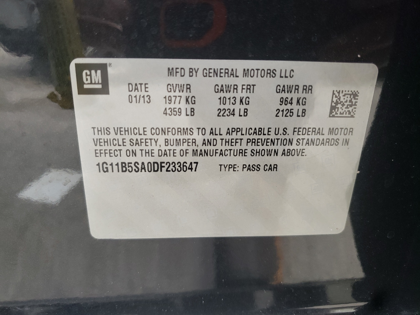 Zdjęcie 10 z aukcji – 2013 CHEVROLET MALIBU LS z VIN 1G11B5SA0DF233647
