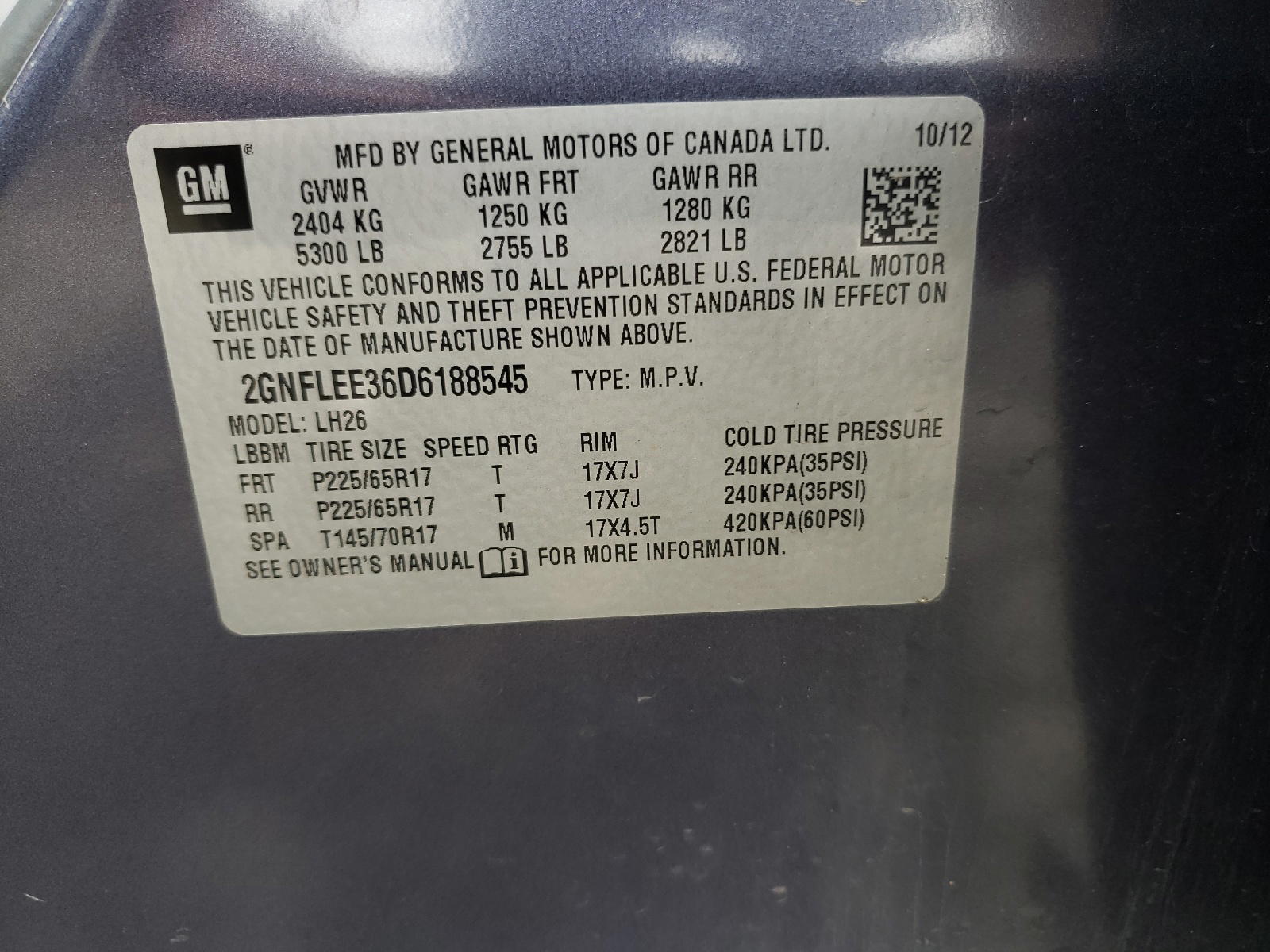 Photo 10 from auction – 2013 CHEVROLET EQUINOX LT with VIN 2GNFLEE36D6188545