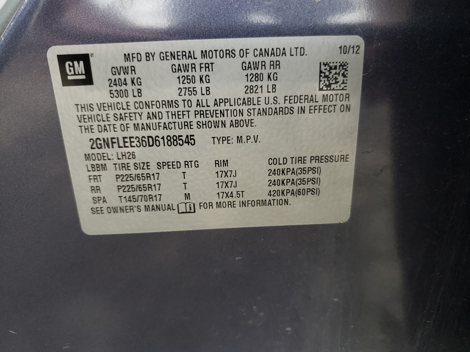 Фото 10 с аукциона – 2013 CHEVROLET EQUINOX LT с VIN 2GNFLEE36D6188545