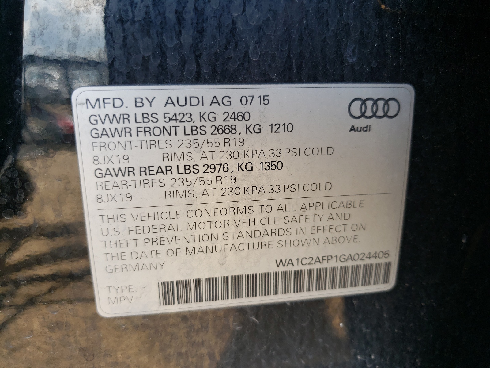 Foto 10 de la subasta – 2016 AUDI Q5 PREMIUM con VIN WA1C2AFP1GA024405