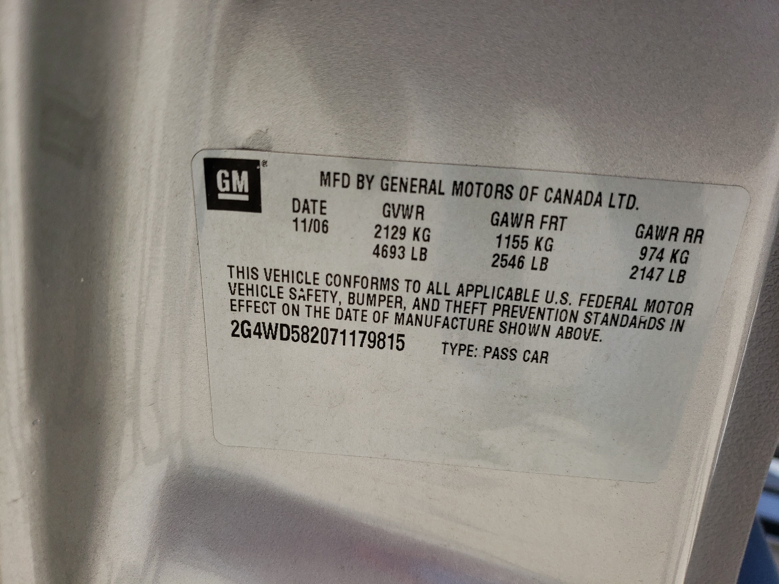 Zdjęcie 10 z aukcji – 2007 BUICK LACROSSE C z VIN 2G4WD582071179815