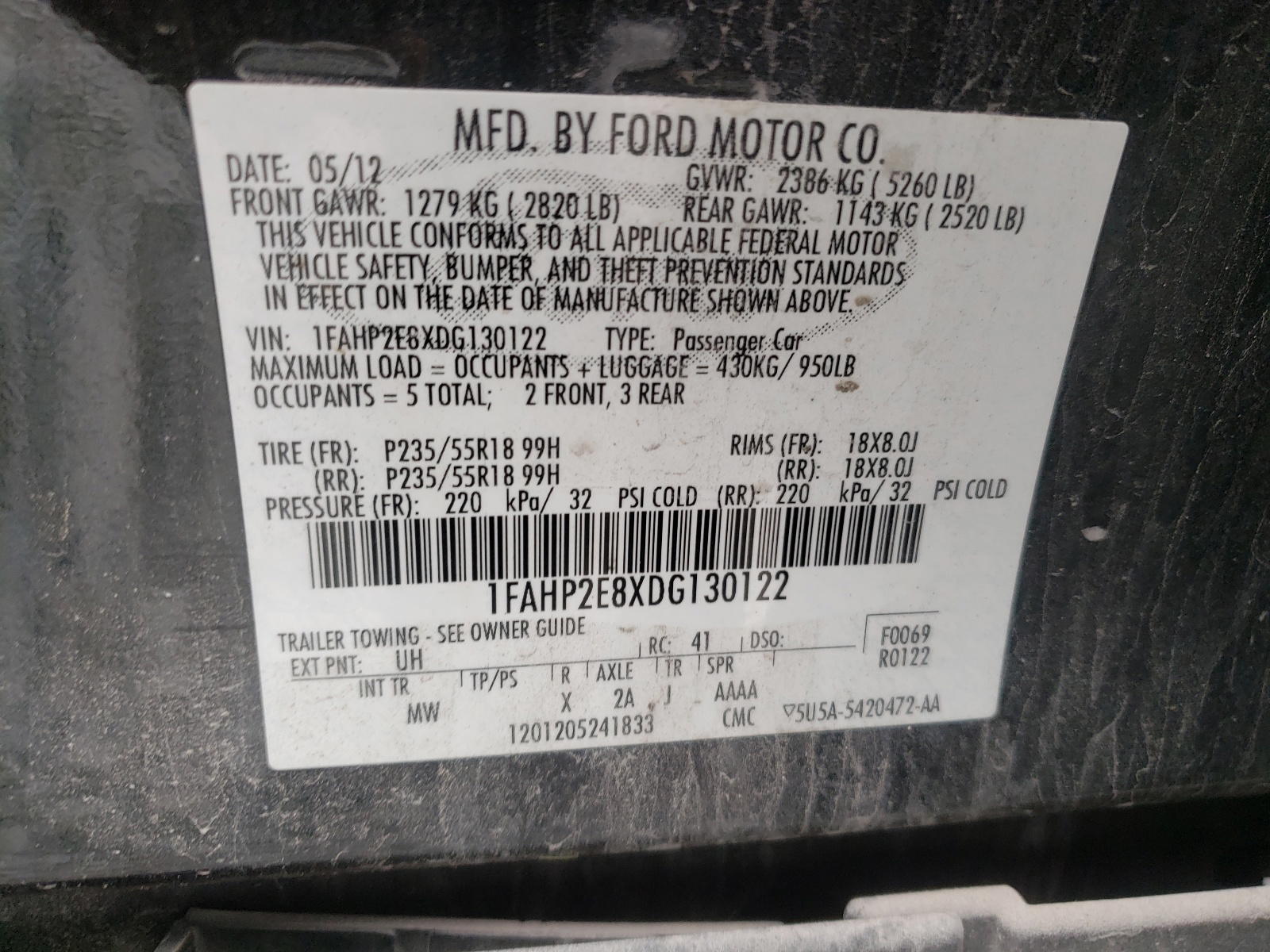 Photo 10 from auction – 2013 FORD TAURUS SEL with VIN 1FAHP2E8XDG130122