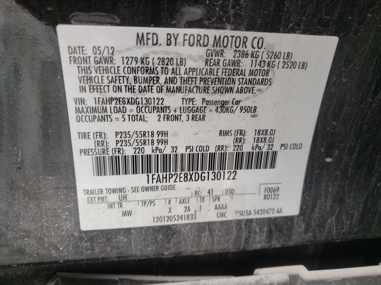 Zdjęcie 10 z aukcji – 2013 FORD TAURUS SEL z VIN 1FAHP2E8XDG130122