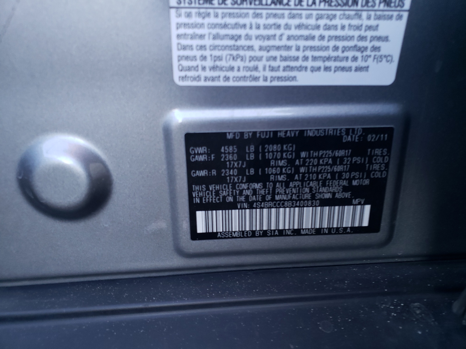 Снимка 10 от търг – 2011 SUBARU OUTBACK 2. с VIN 4S4BRCCC8B3400830