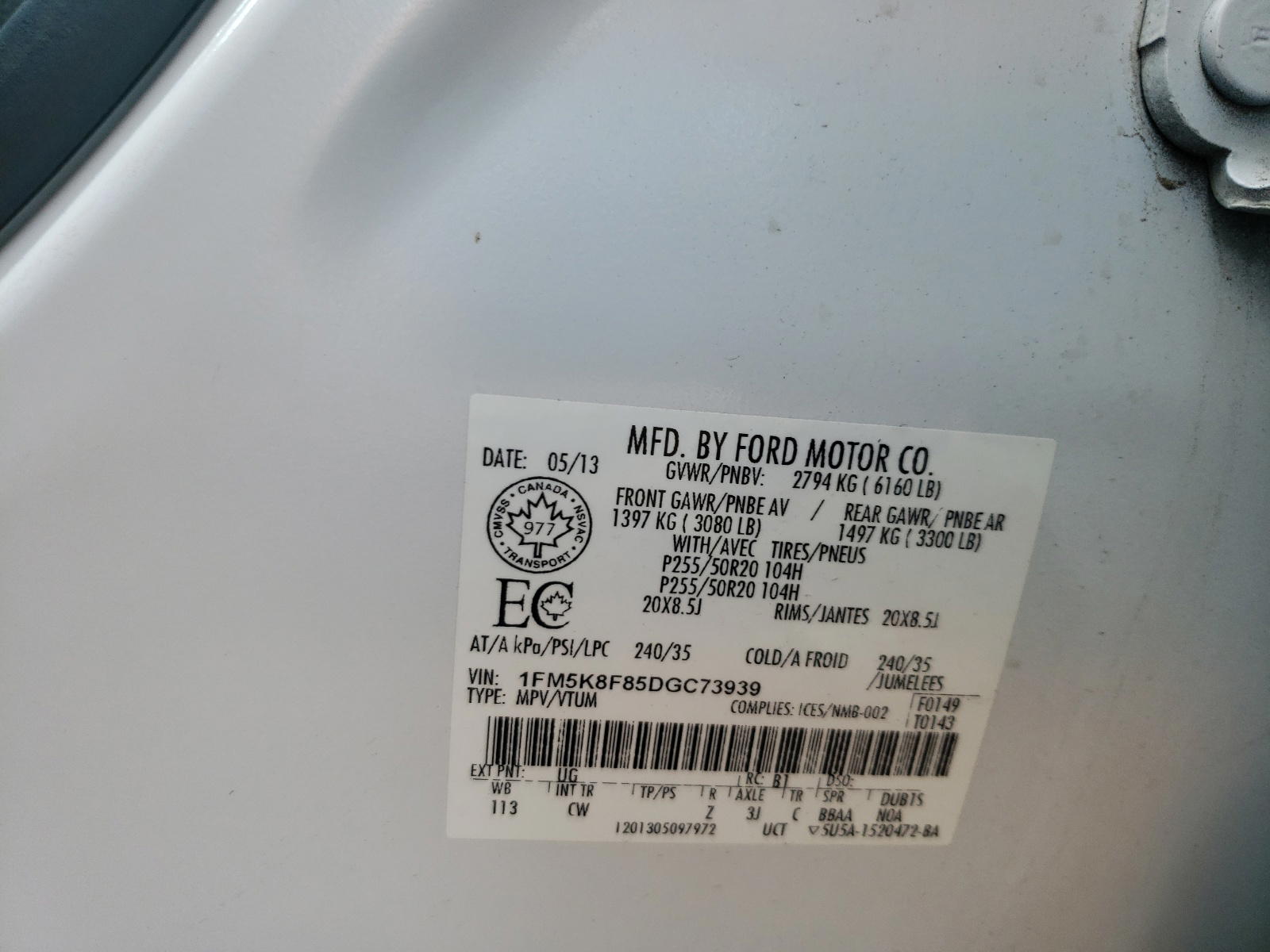 Photo 10 from auction – 2013 FORD EXPLORER L with VIN 1FM5K8F85DGC73939