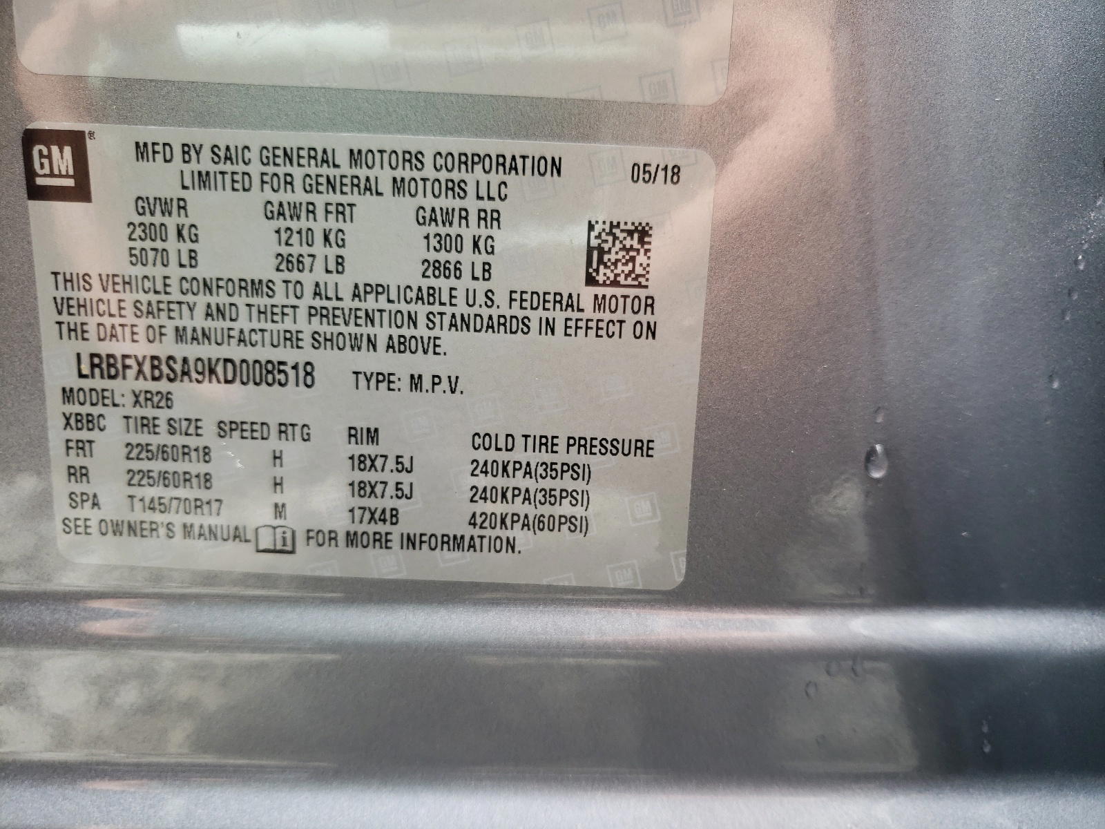 Photo 10 from auction – 2019 BUICK ENVISION P with VIN LRBFXBSA9KD008518