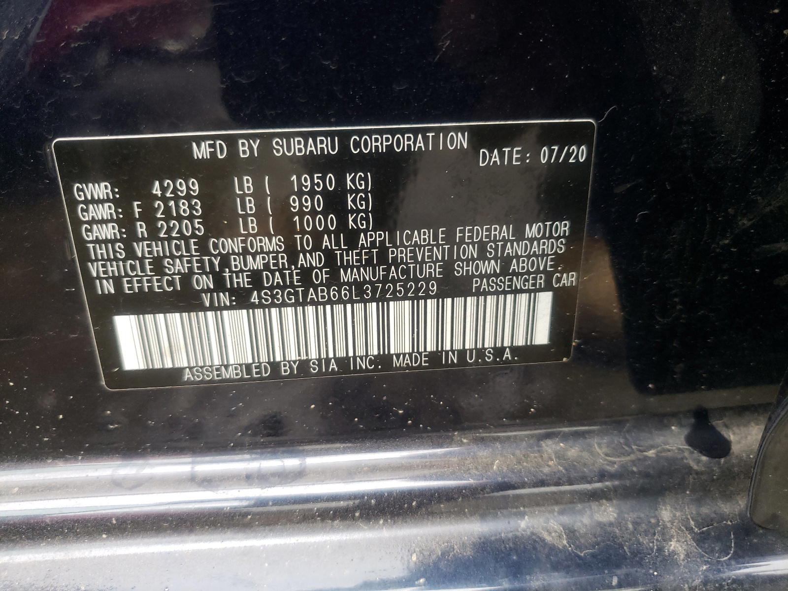Photo 9 from auction – 2020 SUBARU IMPREZA with VIN 4S3GTAB66L3725229