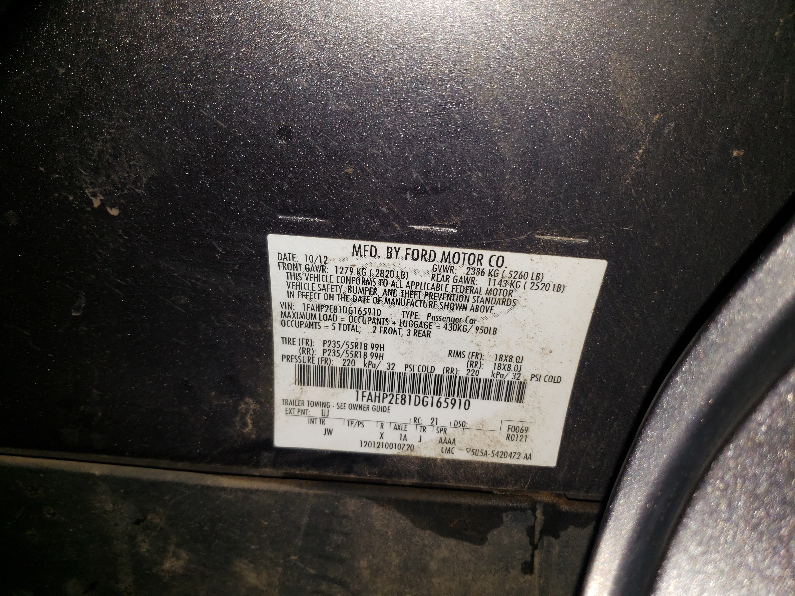 صورة رقم 10 من المزاد - 2013 FORD TAURUS SEL مع VIN 1FAHP2E81DG165910