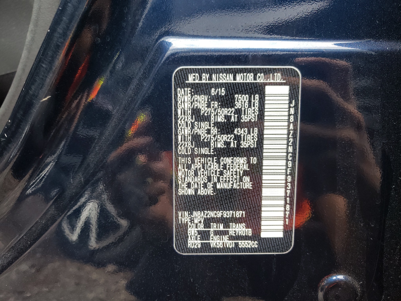 Photo 10 from auction – 2015 INFINITI QX80 with VIN JN8AZ2NC9F9371871
