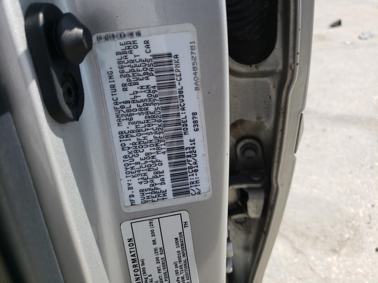 Photo 10 from auction – 2002 TOYOTA CAMRY LE with VIN 4T1BE32K02U537694