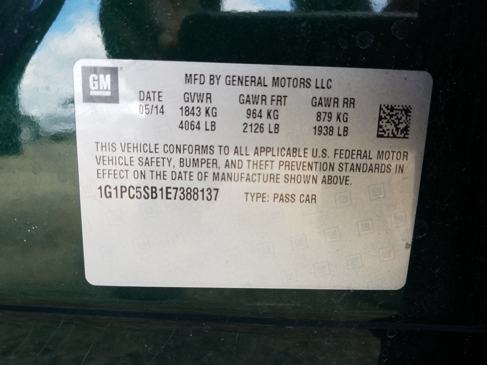 Photo 10 from auction – 2014 CHEVROLET CRUZE LT with VIN 1G1PC5SB1E7388137