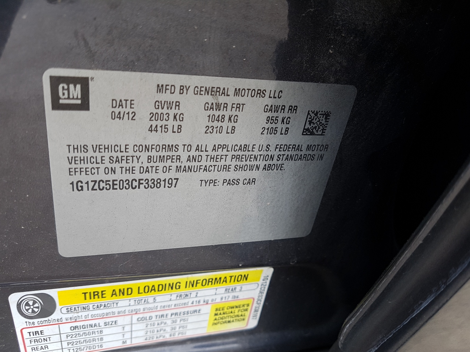 Photo 10 from auction – 2012 CHEVROLET MALIBU 1LT with VIN 1G1ZC5E03CF338197