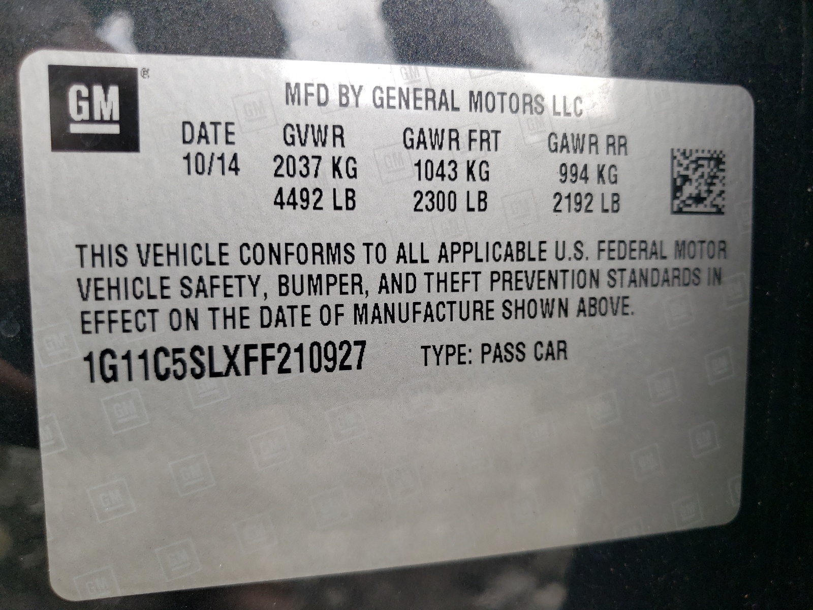 Photo 10 from auction – 2015 CHEVROLET MALIBU 1LT with VIN 1G11C5SLXFF210927