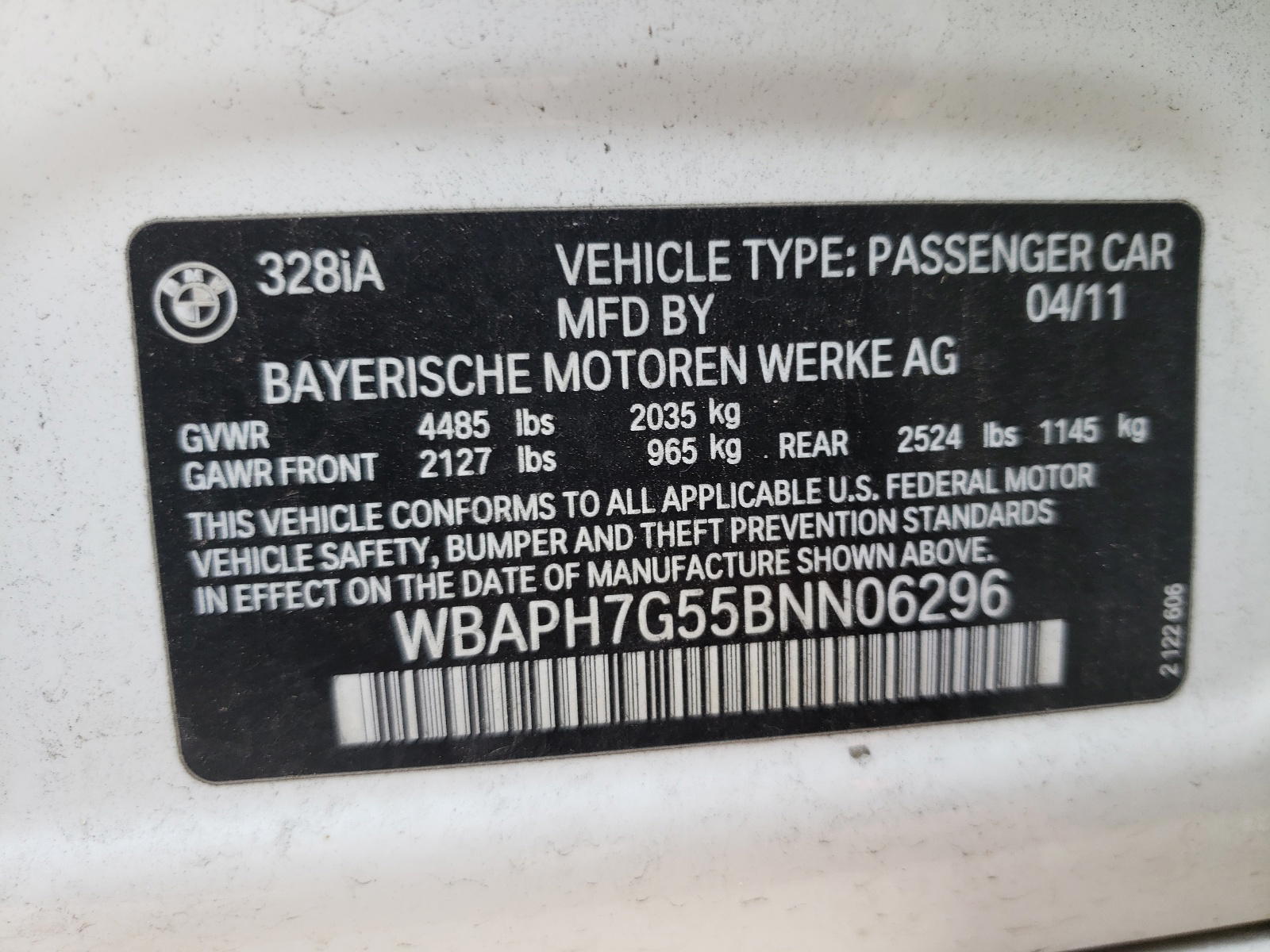 Photo 10 from auction – 2011 BMW 328 I with VIN WBAPH7G55BNN06296