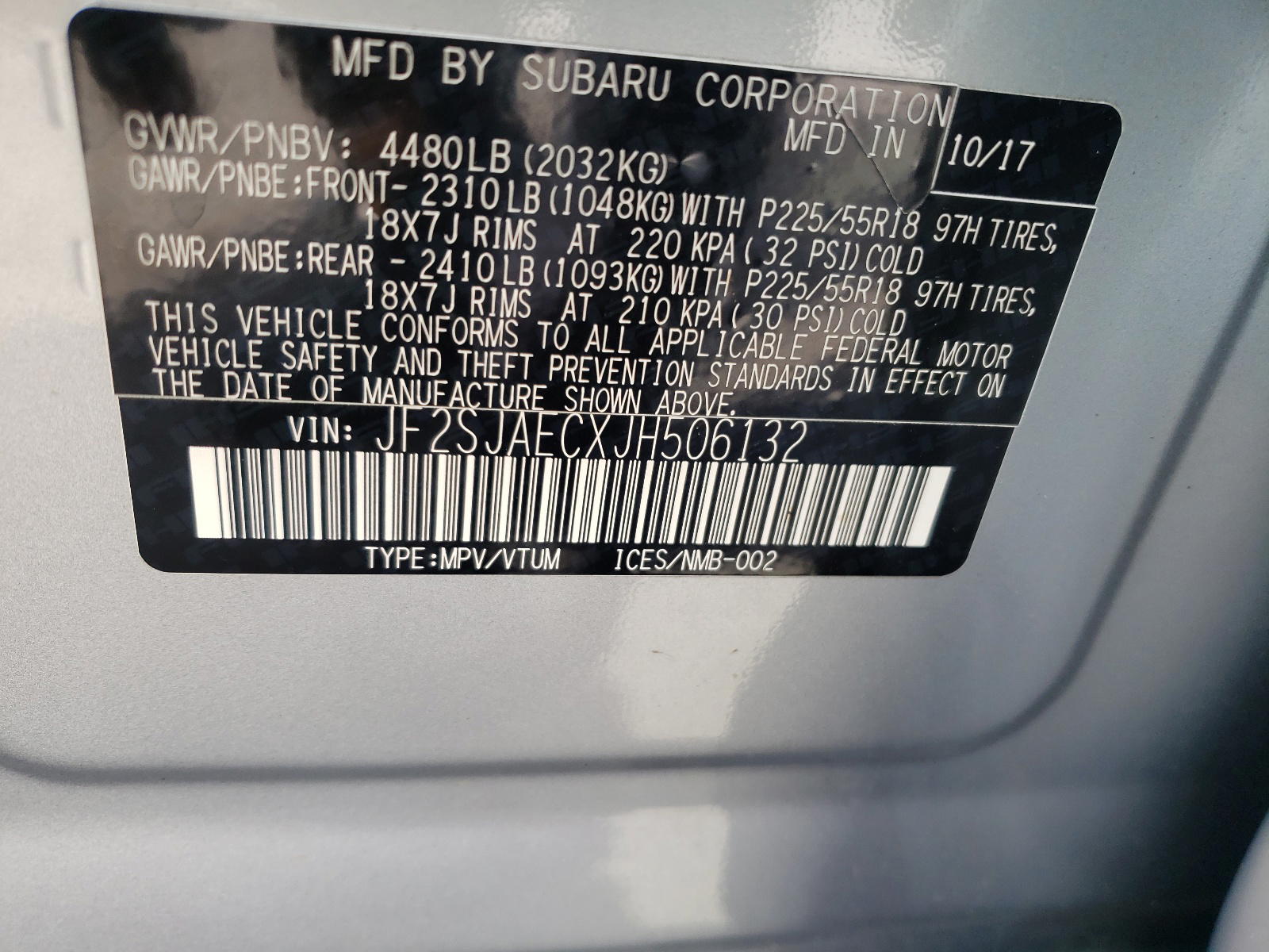 Photo 10 from auction – 2018 SUBARU FORESTER 2 with VIN JF2SJAECXJH506132