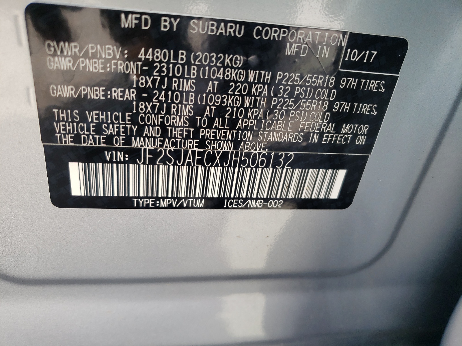 Фото 10 с аукциона – 2018 SUBARU FORESTER 2 с VIN JF2SJAECXJH506132