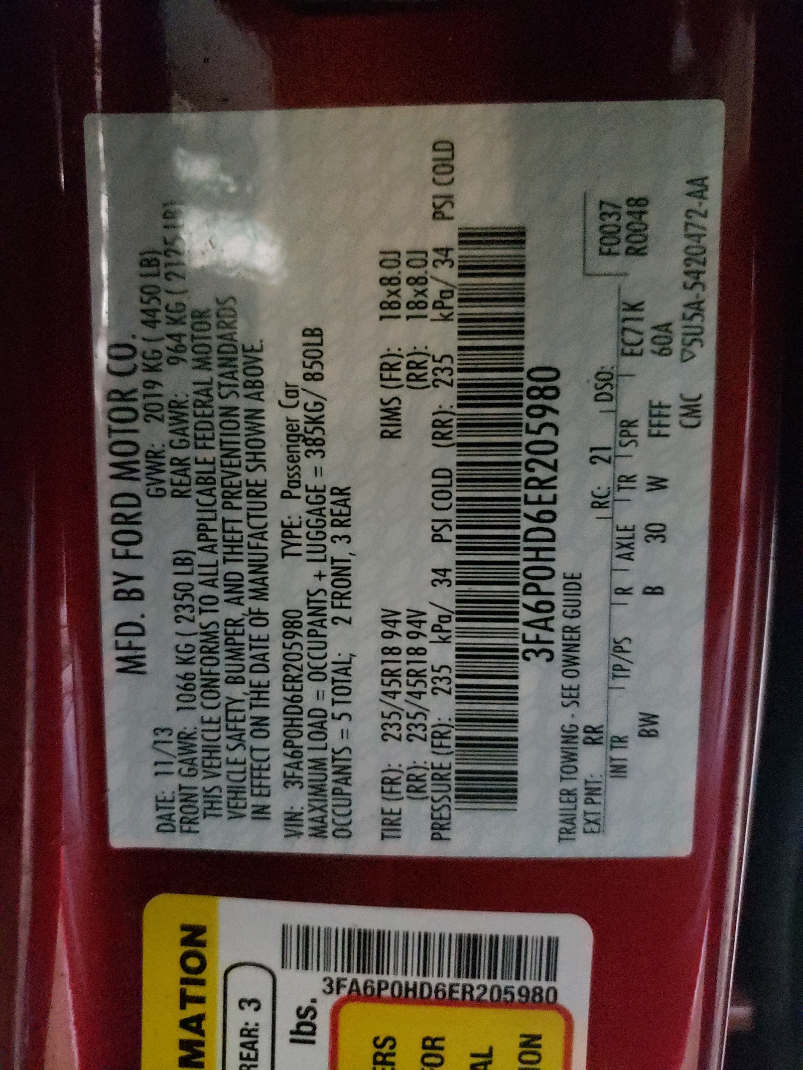 Photo 10 from auction – 2014 FORD FUSION SE with VIN 3FA6P0HD6ER205980