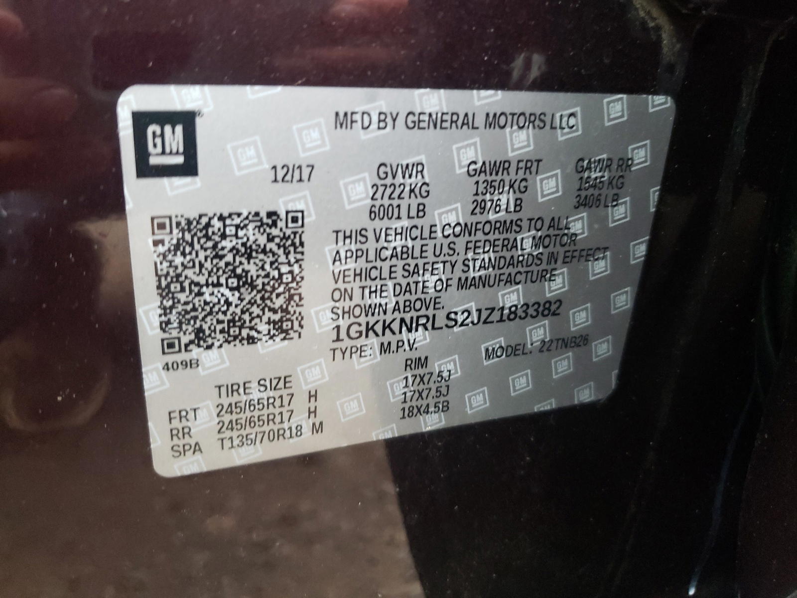 Photo 10 from auction – 2018 GMC ACADIA SLE with VIN 1GKKNRLS2JZ183382
