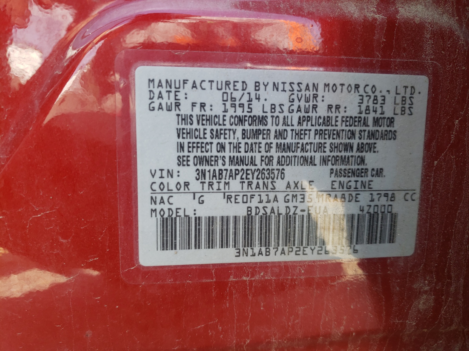 Photo 10 from auction – 2014 NISSAN SENTRA S with VIN 3N1AB7AP2EY263576
